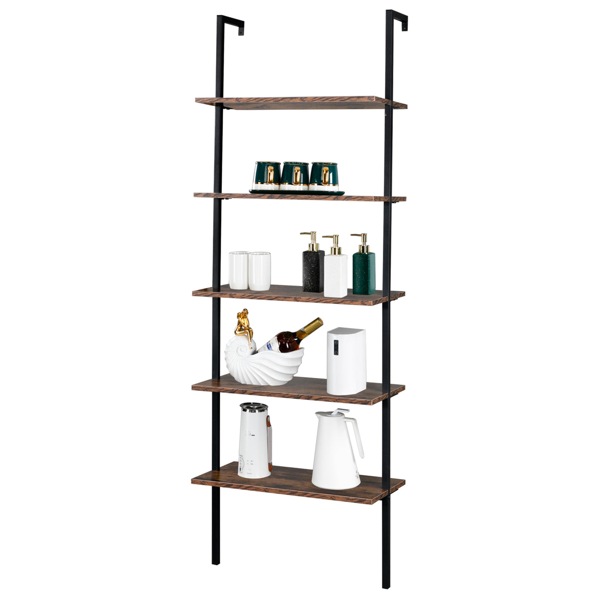 5-Tier Ladder Bookshelf styled with books and plants