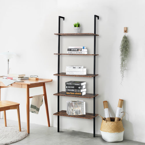 5-Tier Ladder Bookshelf styled with books and plants