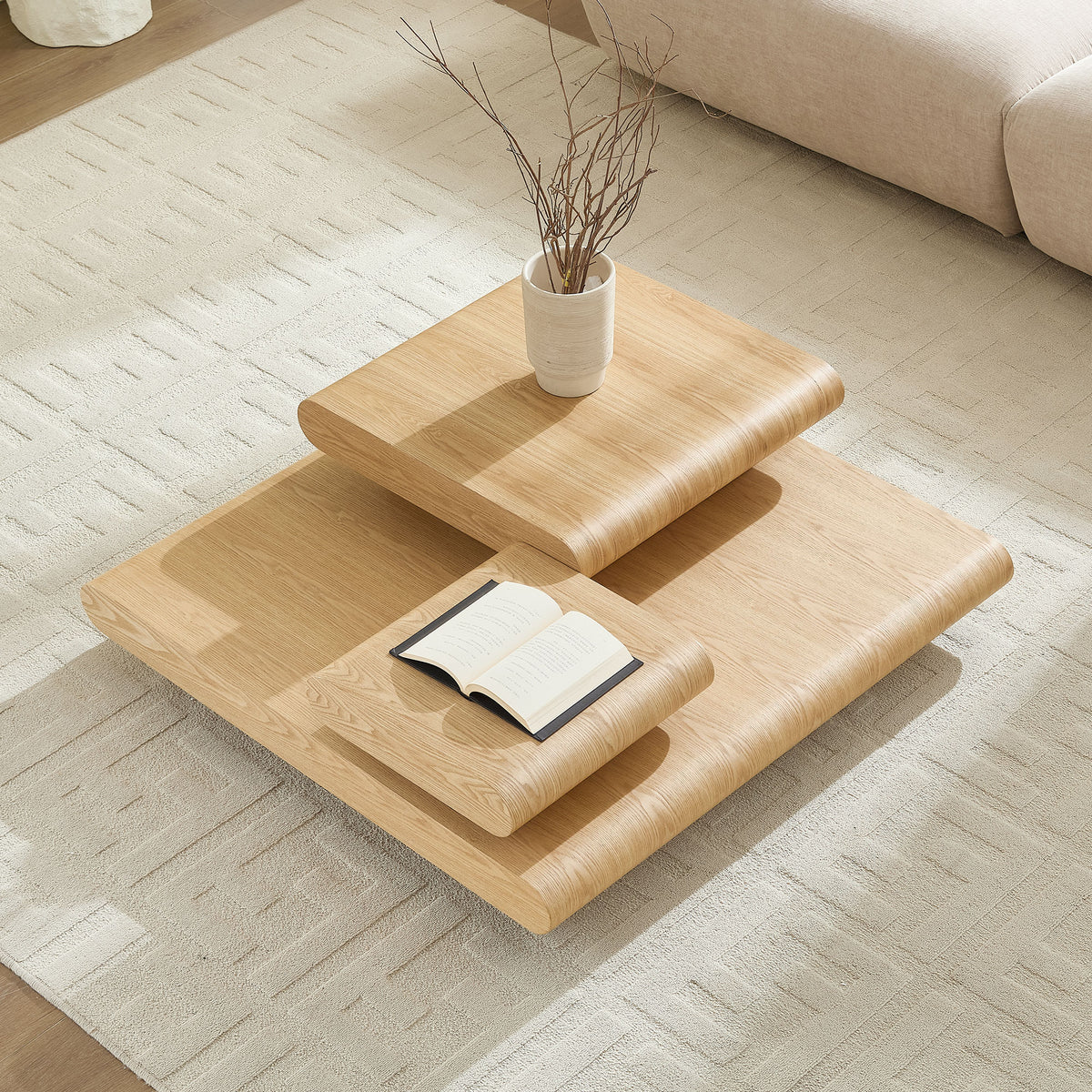 3-Piece Stacking Coffee Table in natural wood finish