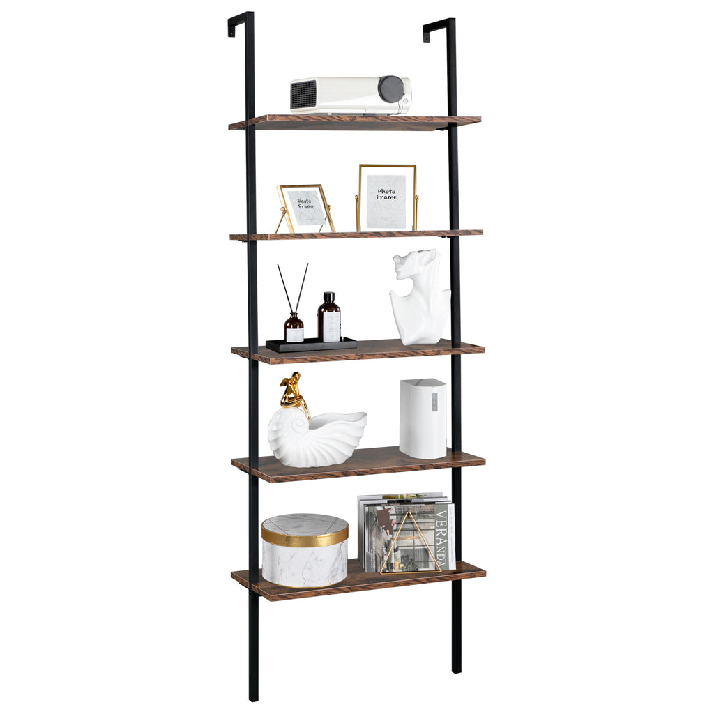 5-Tier Ladder Bookshelf styled with books and plants