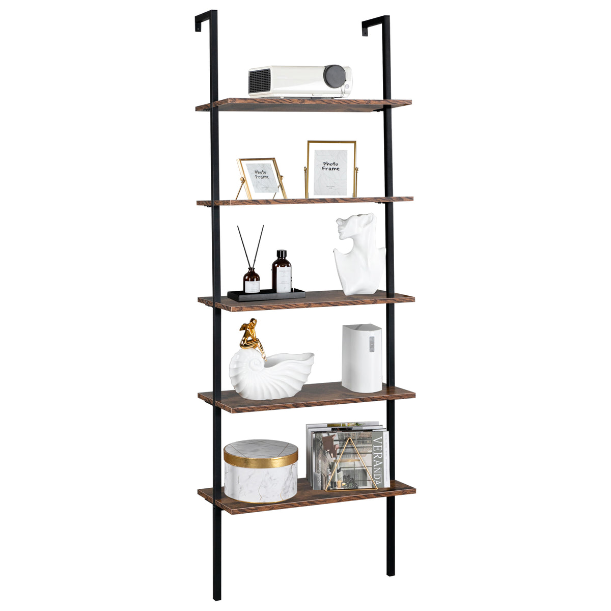 5-Tier Ladder Bookshelf styled with books and plants