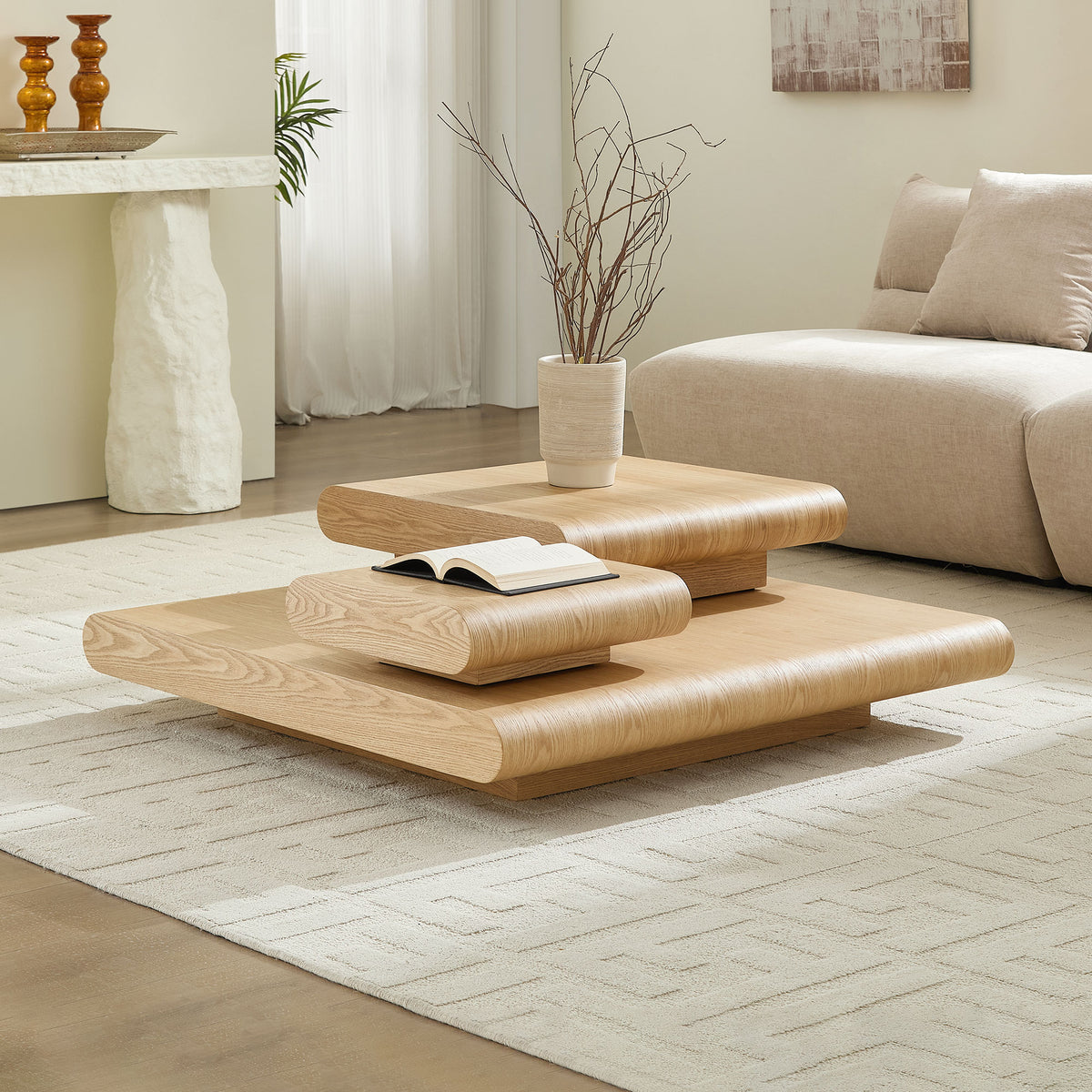 3-Piece Stacking Coffee Table in natural wood finish
