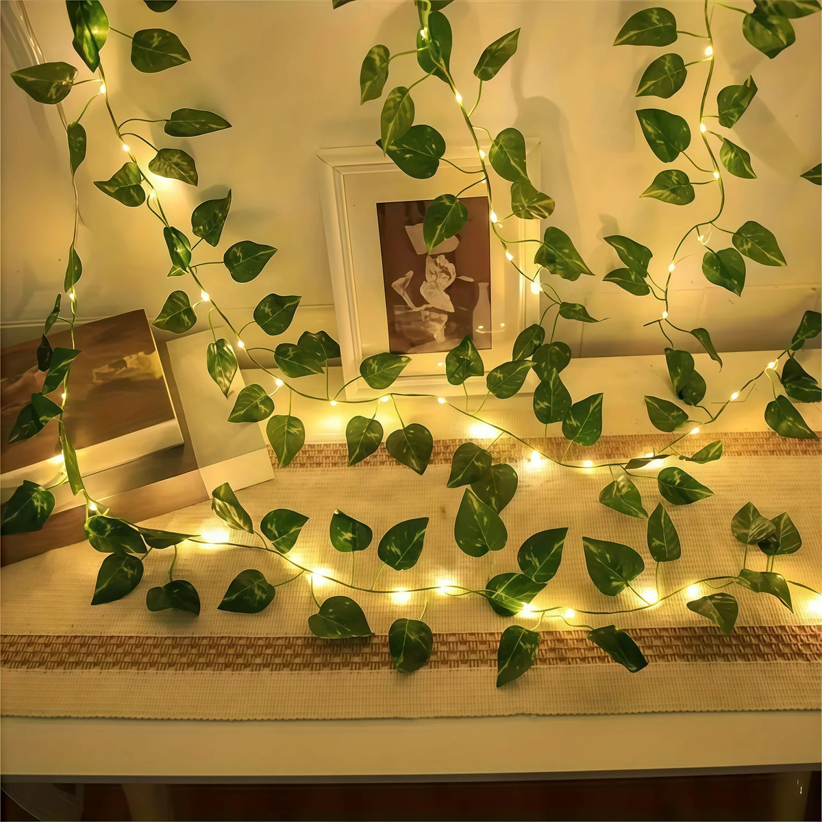 Leaf Fairy Lights draped along a shelf