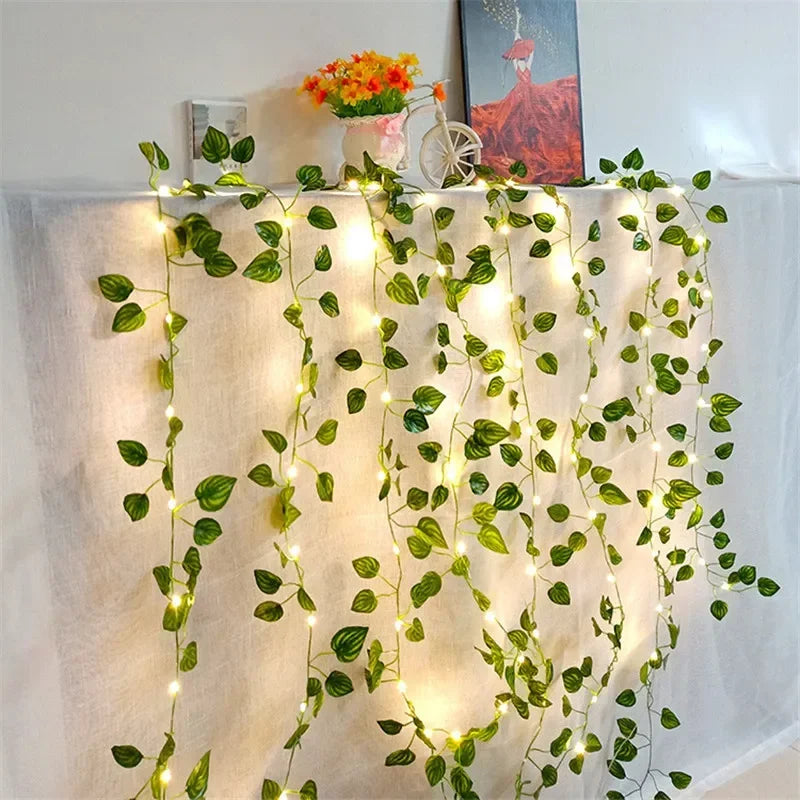 Leaf Fairy Lights draped along a shelf