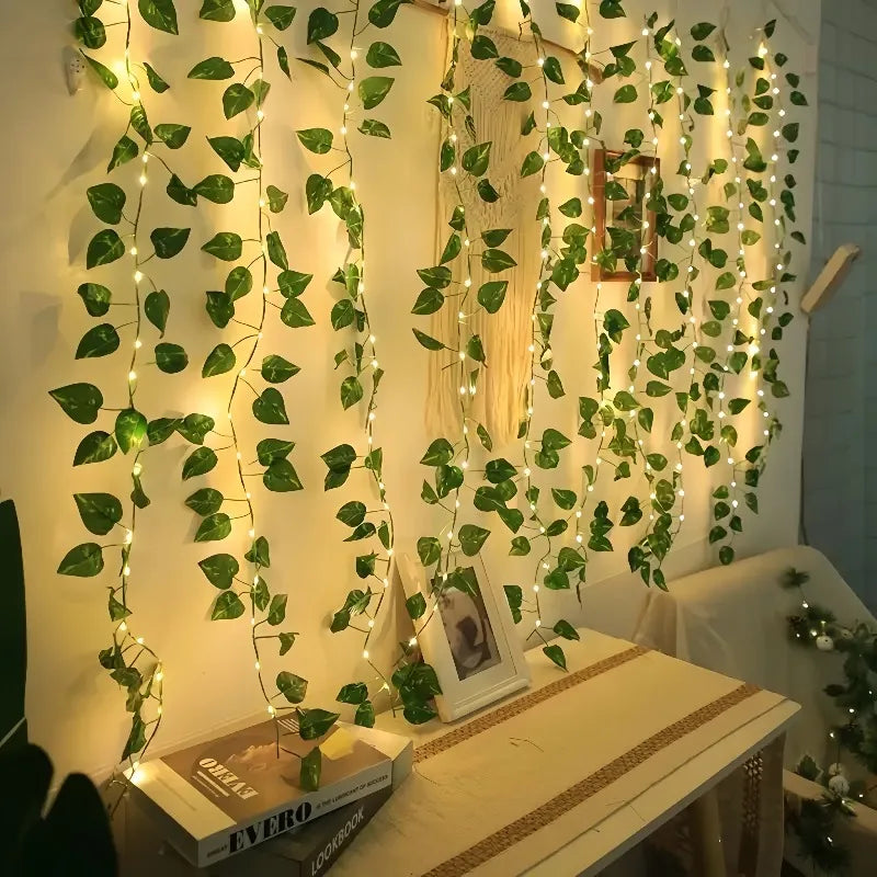 Leaf Fairy Lights draped along a shelf