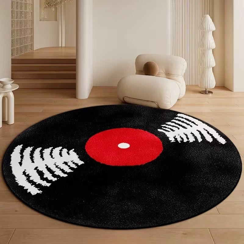 Vinyl Record Round Rug on the floor