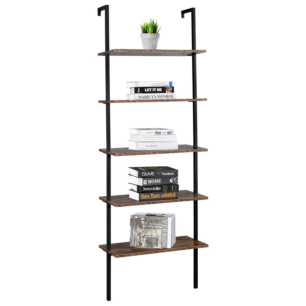 5-Tier Ladder Bookshelf styled with books and plants