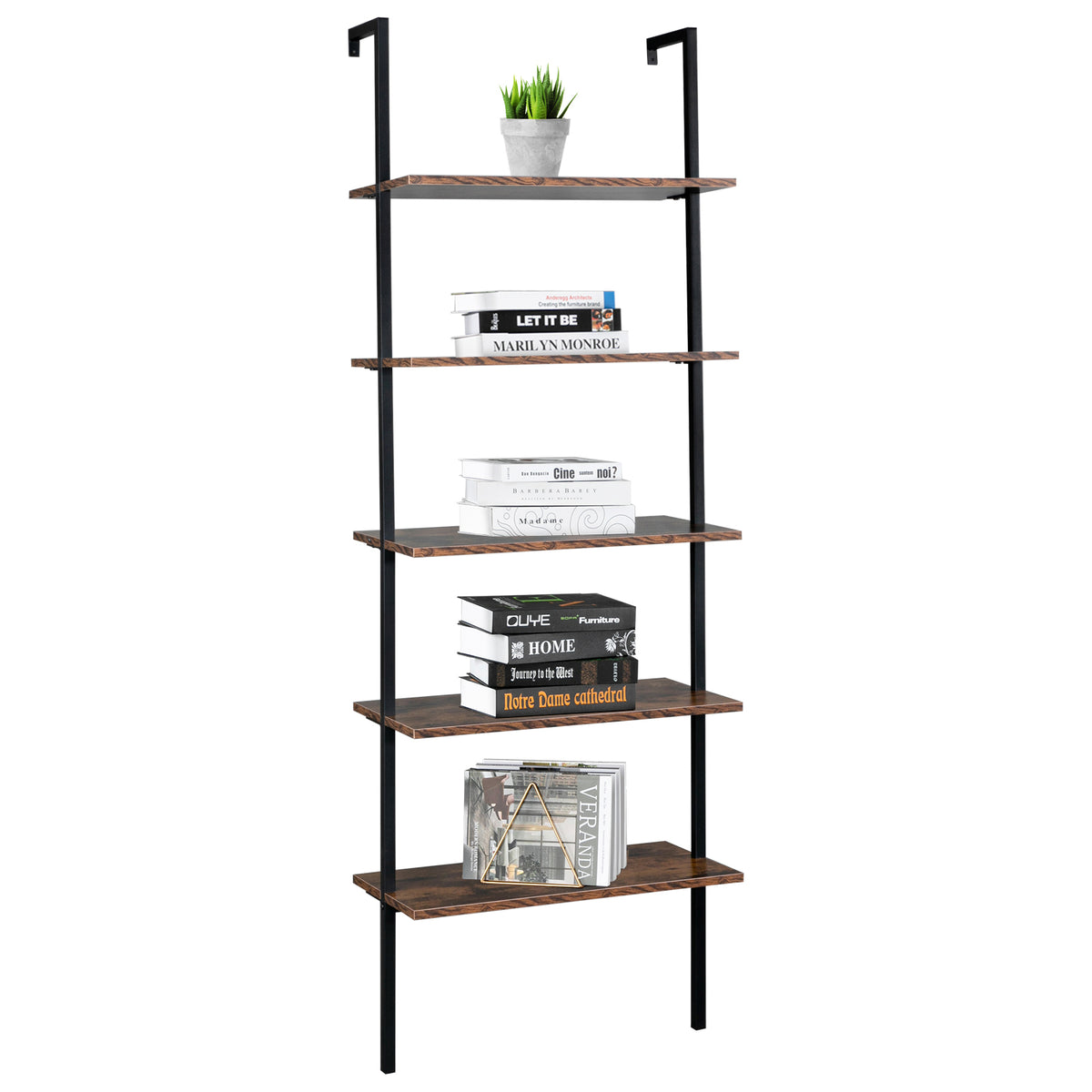 5-Tier Ladder Bookshelf styled with books and plants
