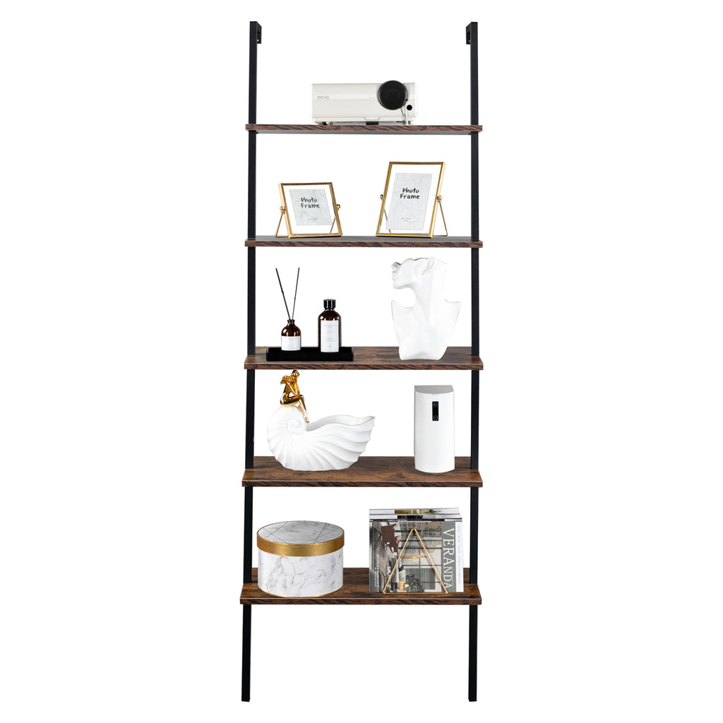 5-Tier Ladder Bookshelf styled with books and plants