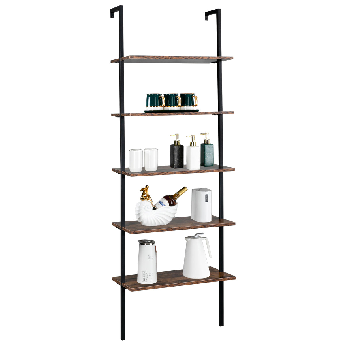 5-Tier Ladder Bookshelf styled with books and plants