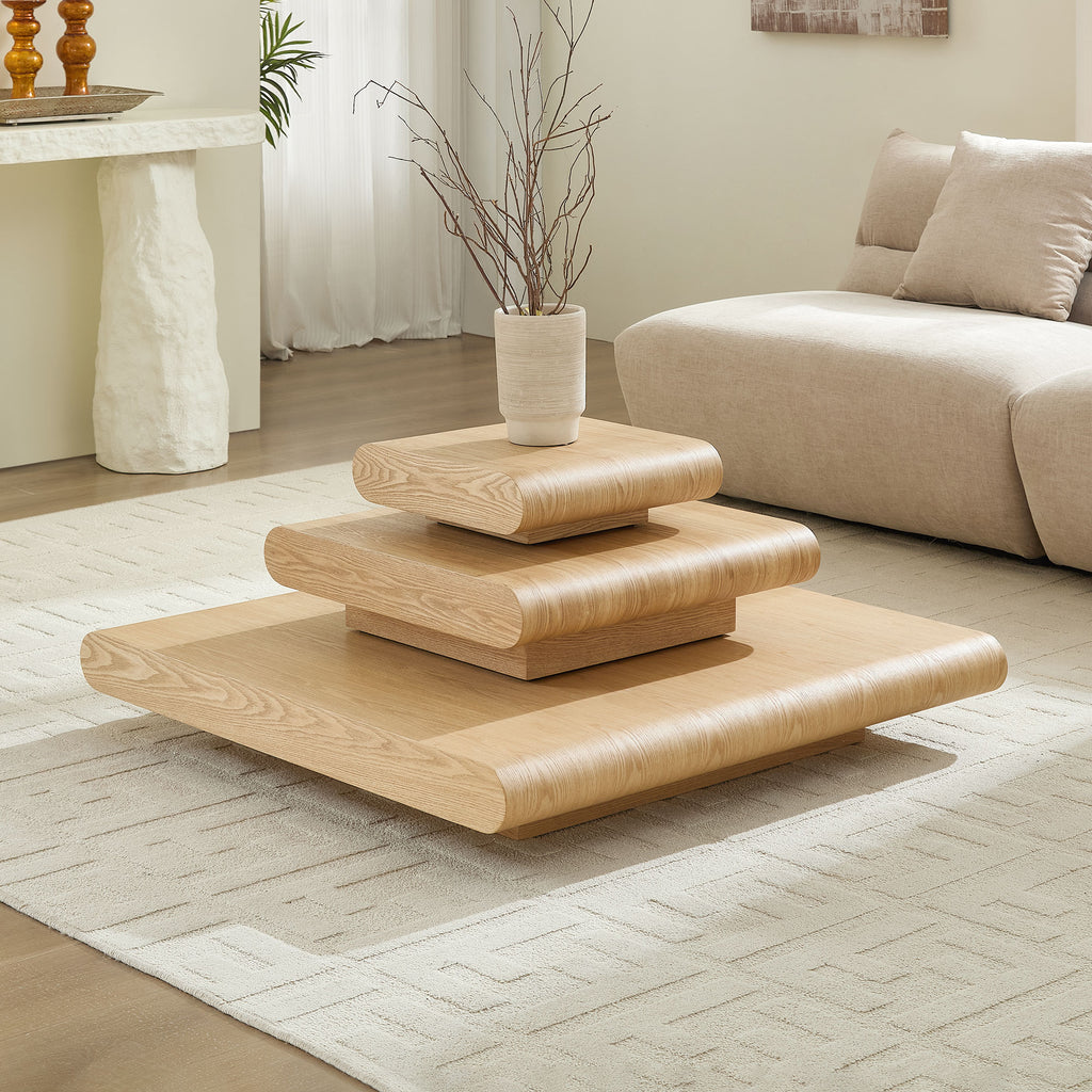 3-Piece Stacking Coffee Table in natural wood finish