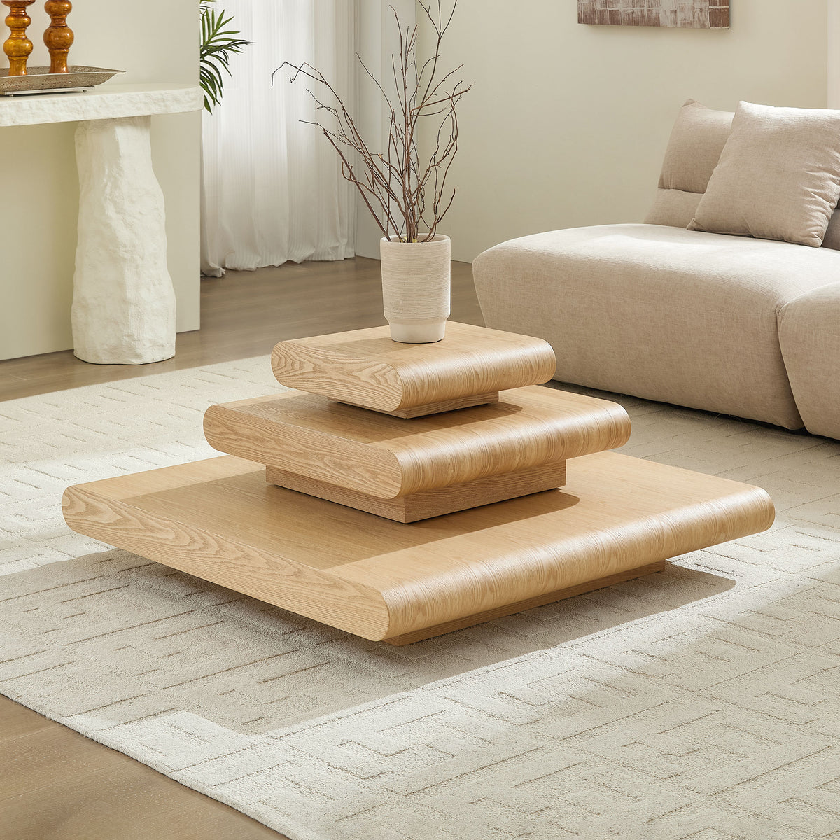 3-Piece Stacking Coffee Table in natural wood finish